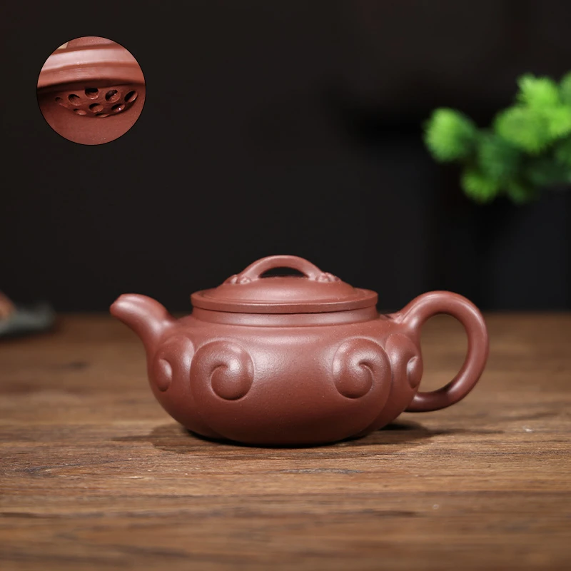 《原矿底槽青》宜兴精工半手嵌盖仿古如意紫砂茶壶茶具210ss