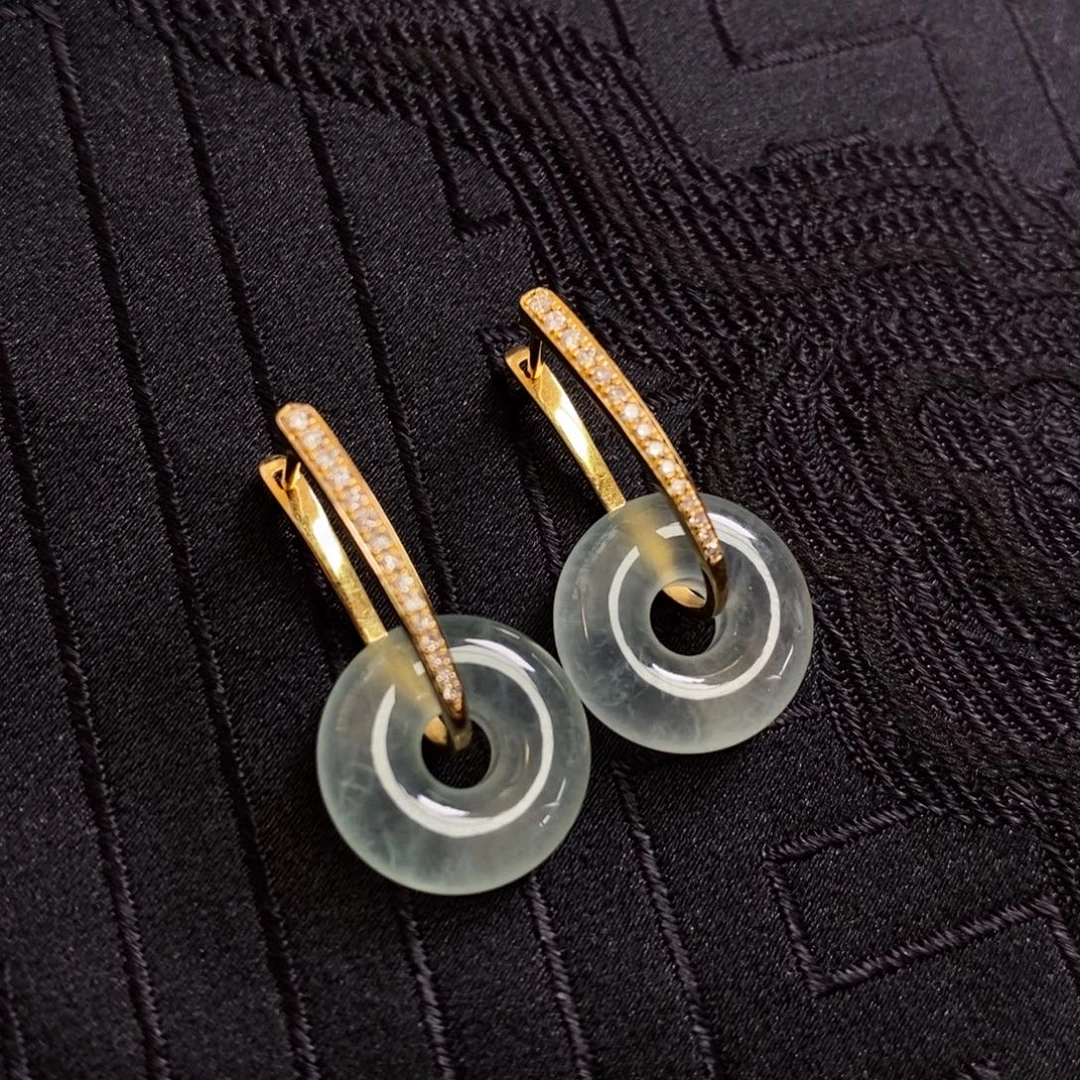 翡翠18K金镶嵌耳饰耳包➕面包圈