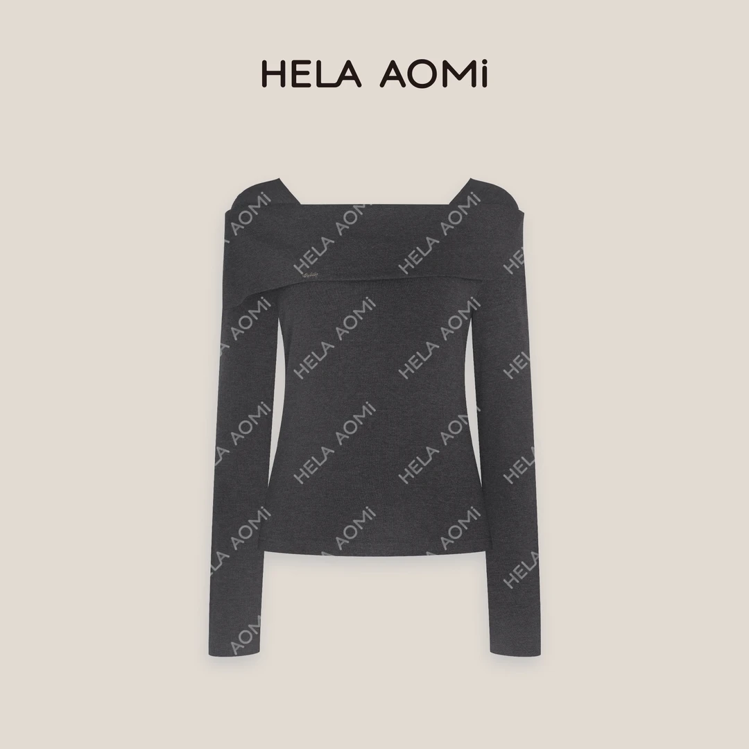 HELAAOMI “优雅一字肩”百搭挺括亲肤加密一字肩T恤上衣CY5CM23530