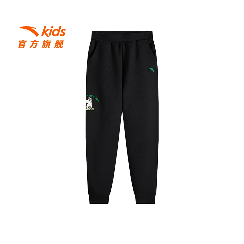 姆明IP安踏儿童女童运动长裤2025春季新款中大童黑色休闲裤女裤子