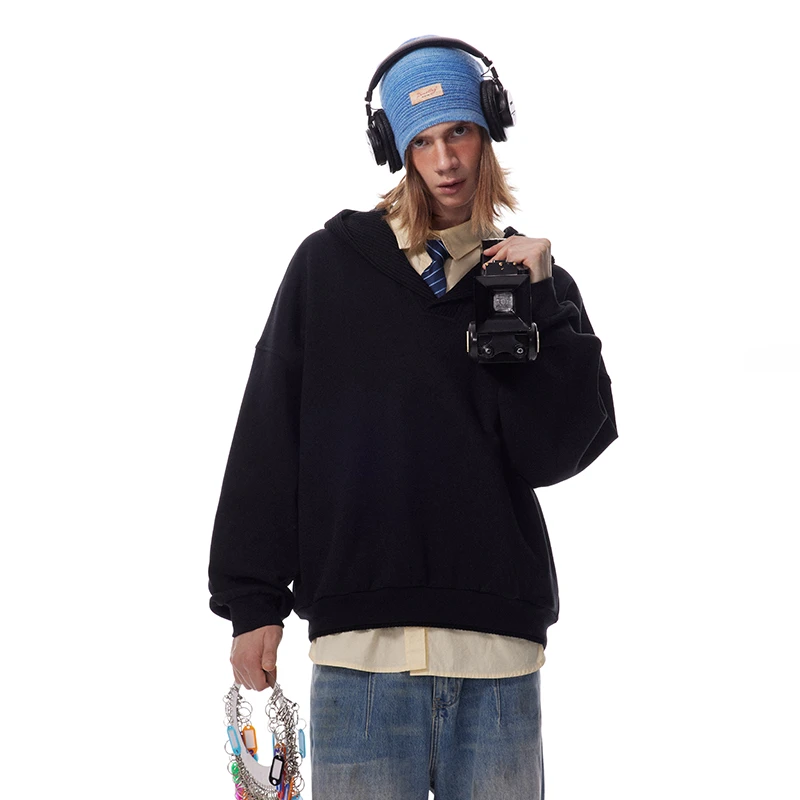 江南先生330g毛线拼接落肩连帽卫衣秋冬男女情侣宽松外套JN43JM68