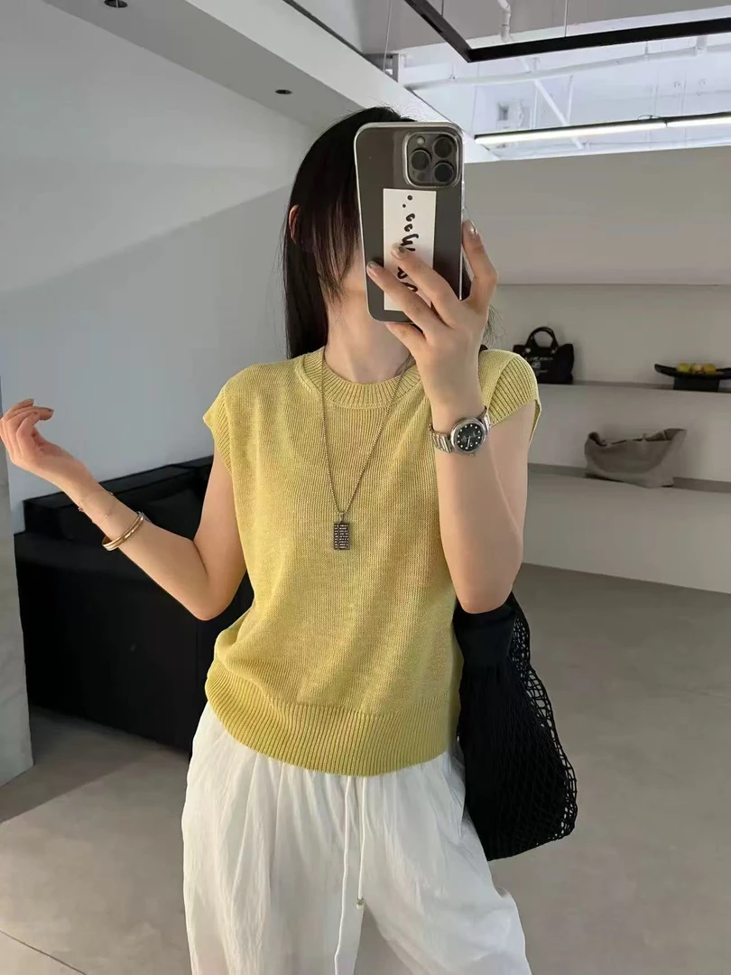/芥黄月牙袖/简约纯色休闲百搭针织上衣女 衣长52 胸围52 95205