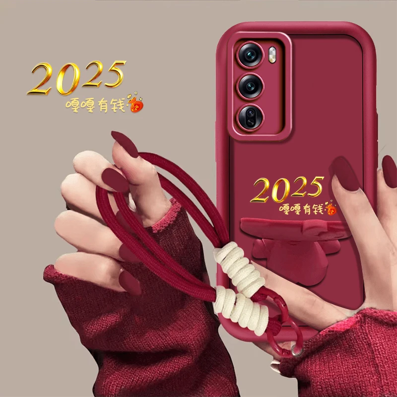 适用于【oppoReno12】2025嘎嘎有钱新年猫咪支架手机壳创意防摔女款