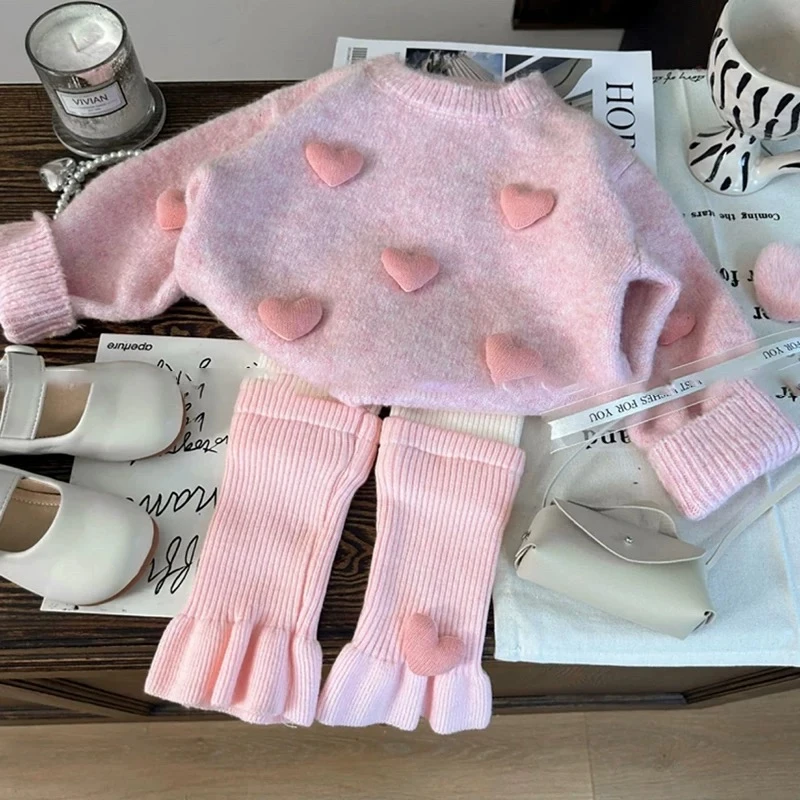 女宝宝针织套装2025新款韩版洋气儿童毛线衣裤子两件套网红潮童
