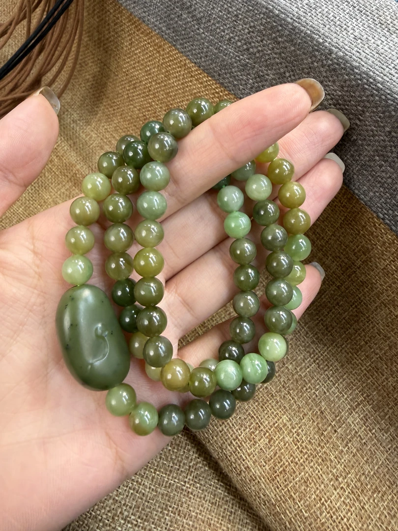 【只此青绿】新疆和田玉黑羊洞多圈手串