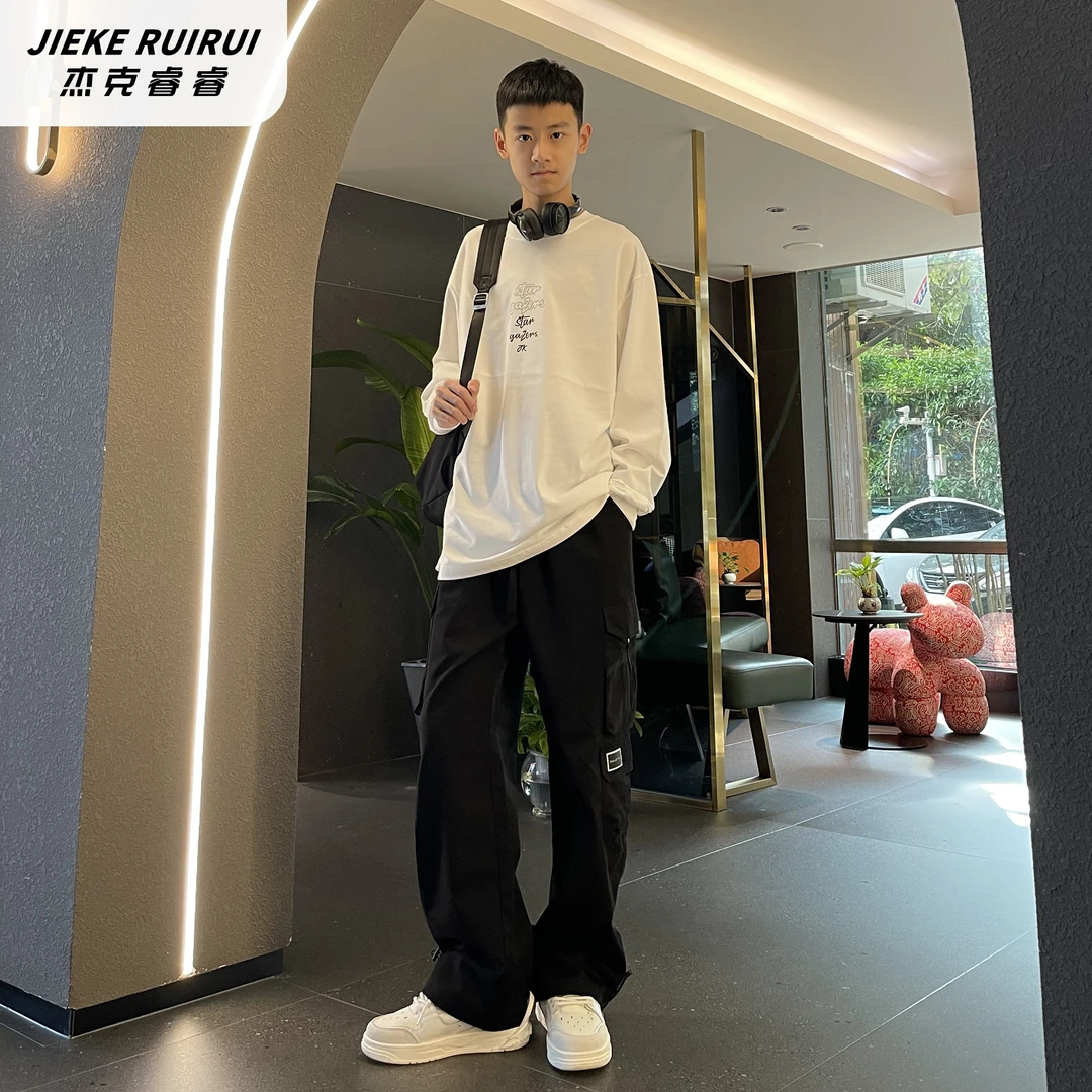 【现货-酷】早春字母撞色圆领打底衫男童休闲百搭长袖T恤杰克睿睿