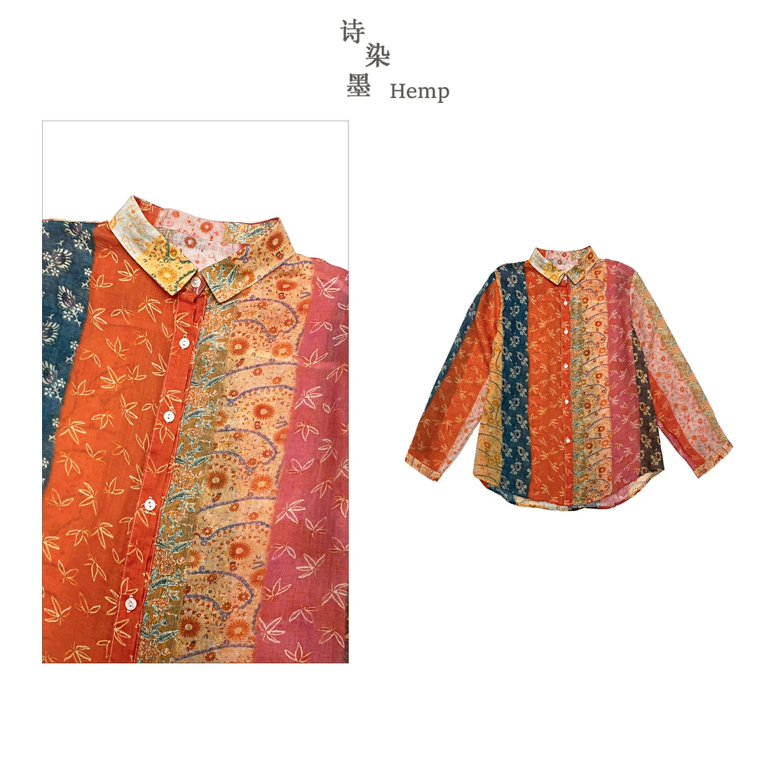 【异域风情民族风印花苎麻衬衫】4926