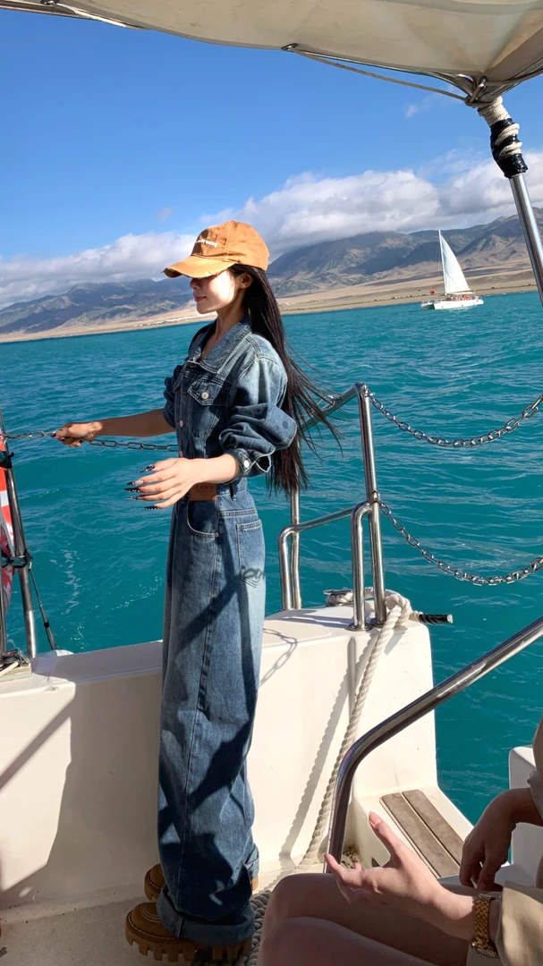 美式时髦水洗复古连衣裤2025秋季新款长袖牛仔连体长裤