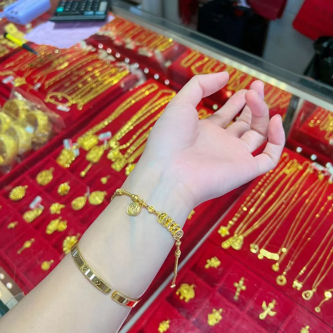 足金999 黄财神碎冰冰五帝钱盘缠古方编绳手链14.11克Q55802161