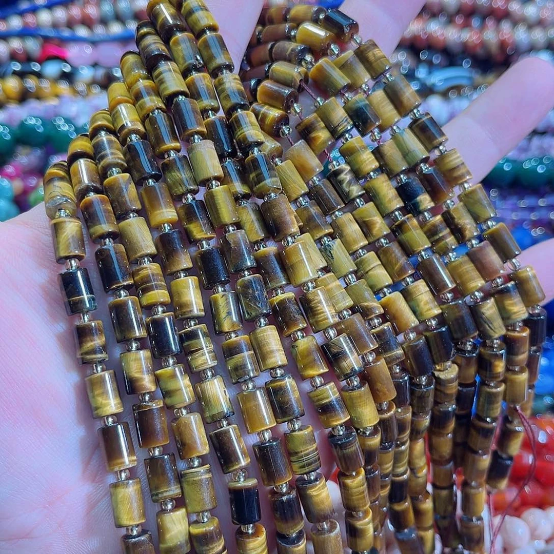 玛瑙/玉髓未镶嵌珠宝半成品A货虎眼圆柱一条6x9mm