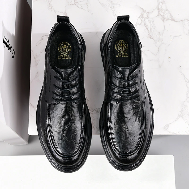 5611皮鞋男休闲英伦手抓纹百搭男士商务正装潮流时尚软底系带鞋子