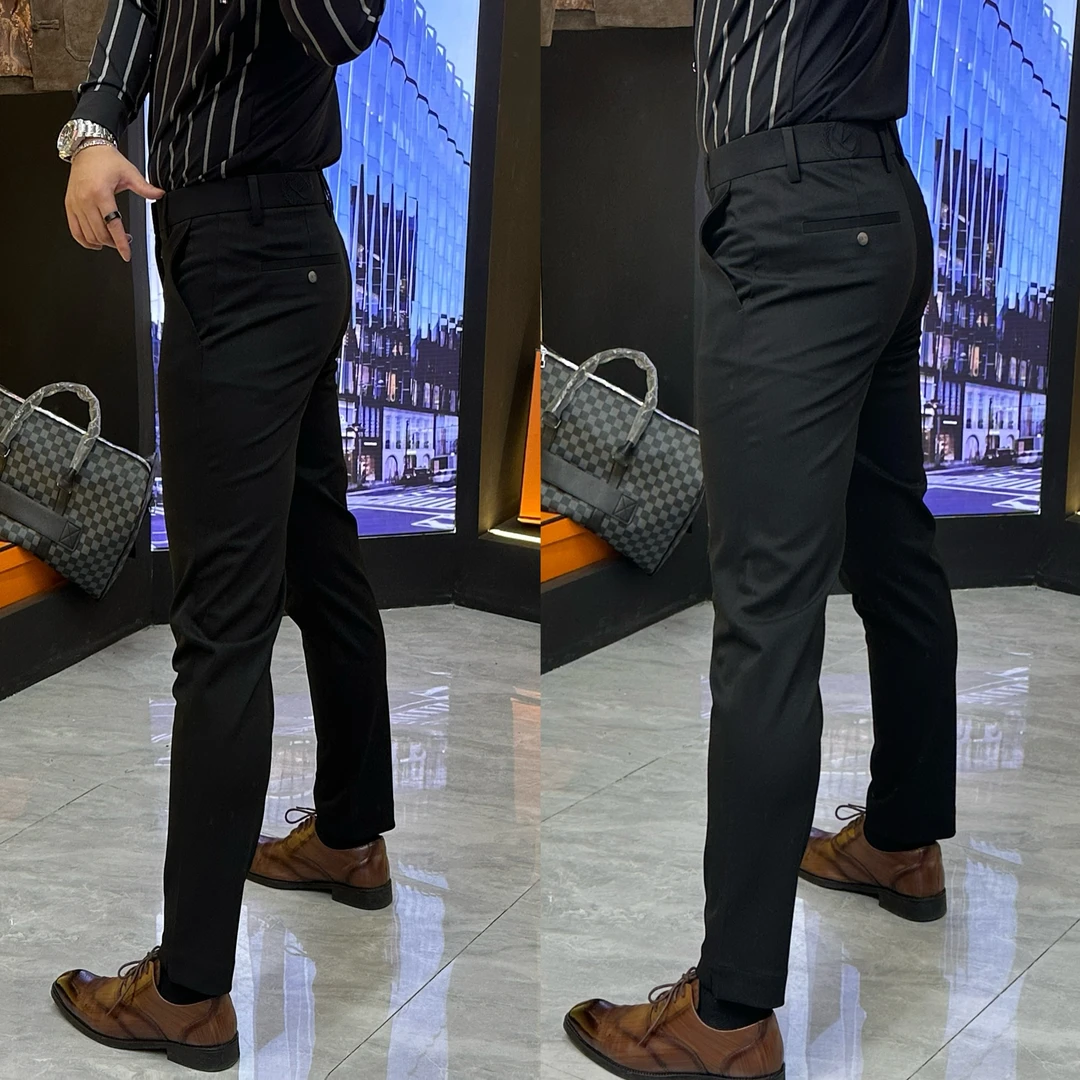 2025春季男士休闲时尚西裤商务百搭修身显瘦西裤黑色弹力66177