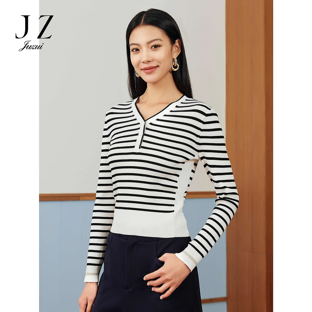 【羊羊专属】JZ玖姿JWFC31013商场同款条纹套头针织衫女2025春季