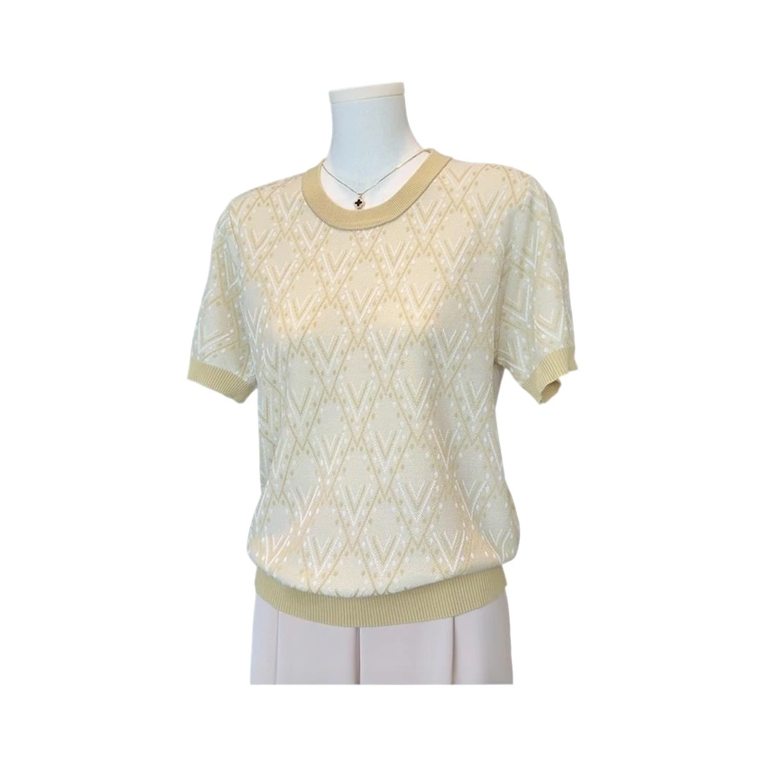 中年妈妈夏装母亲节上衣服针织小衫洋气冰丝短袖t恤中老年人女装