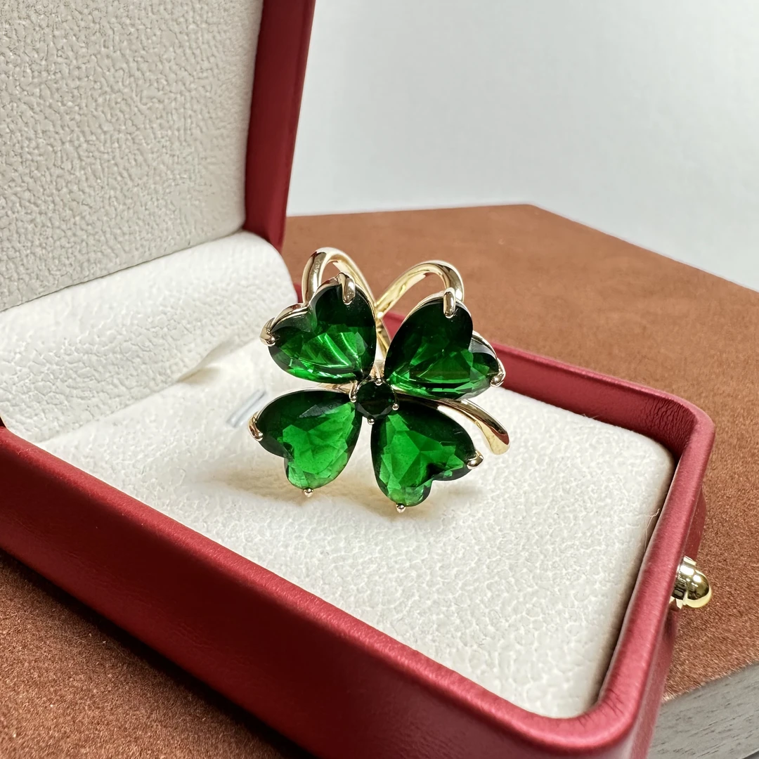 铜合金合成锆石胸针   0040 绿色四叶草丝巾扣