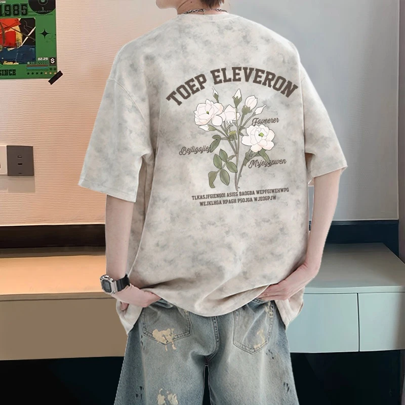 夏季美式扎染纯棉短袖t恤男士潮流百搭宽松大码半袖上衣青少年ins