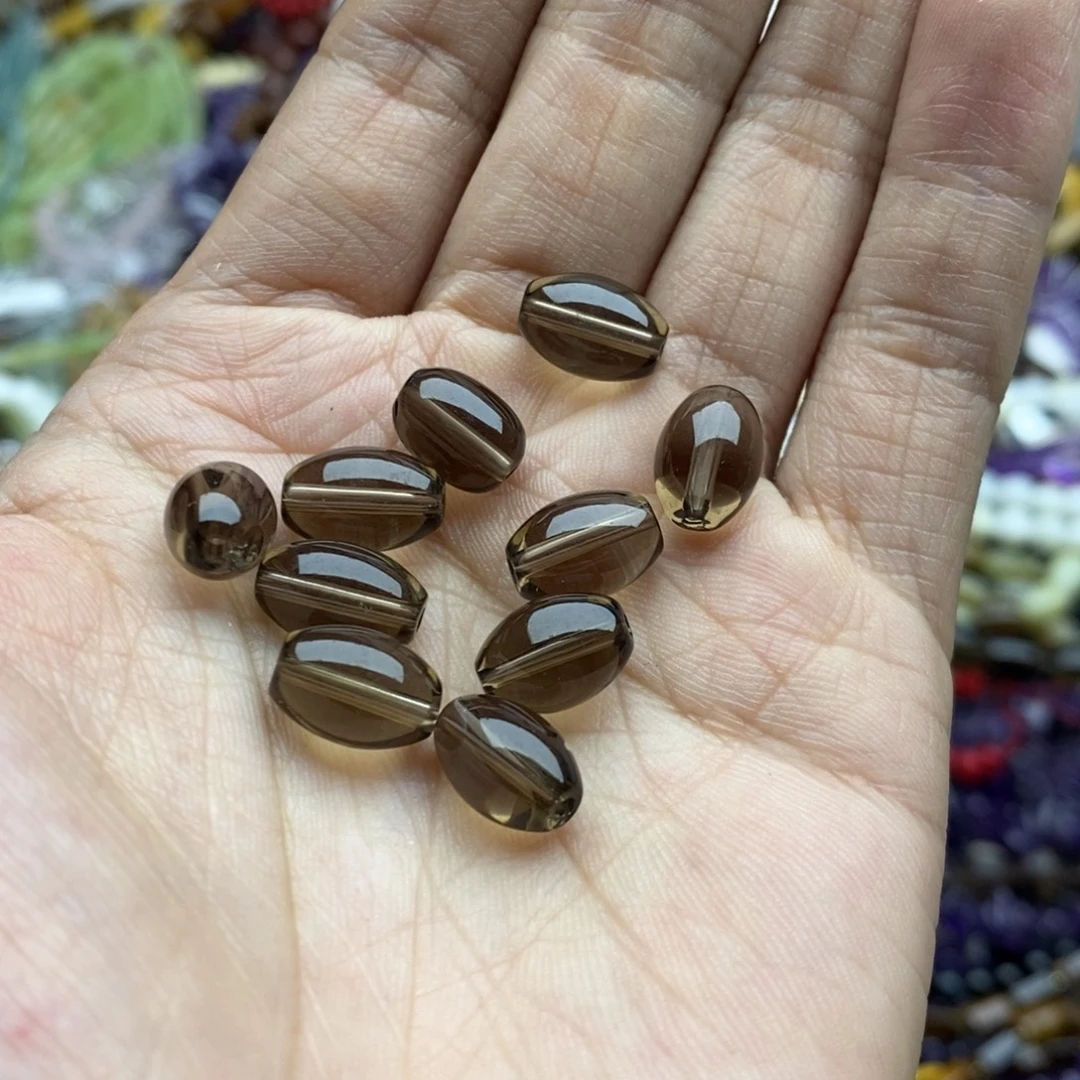 玛瑙/玉髓未镶嵌珠宝半成品两颗净体茶晶米桶珠8×12mm