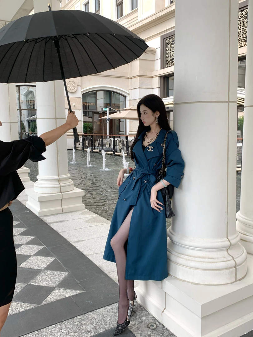 【雅乔定制】静谧蓝调 时尚洋气长款风衣外套女秋季DYZY-24127471