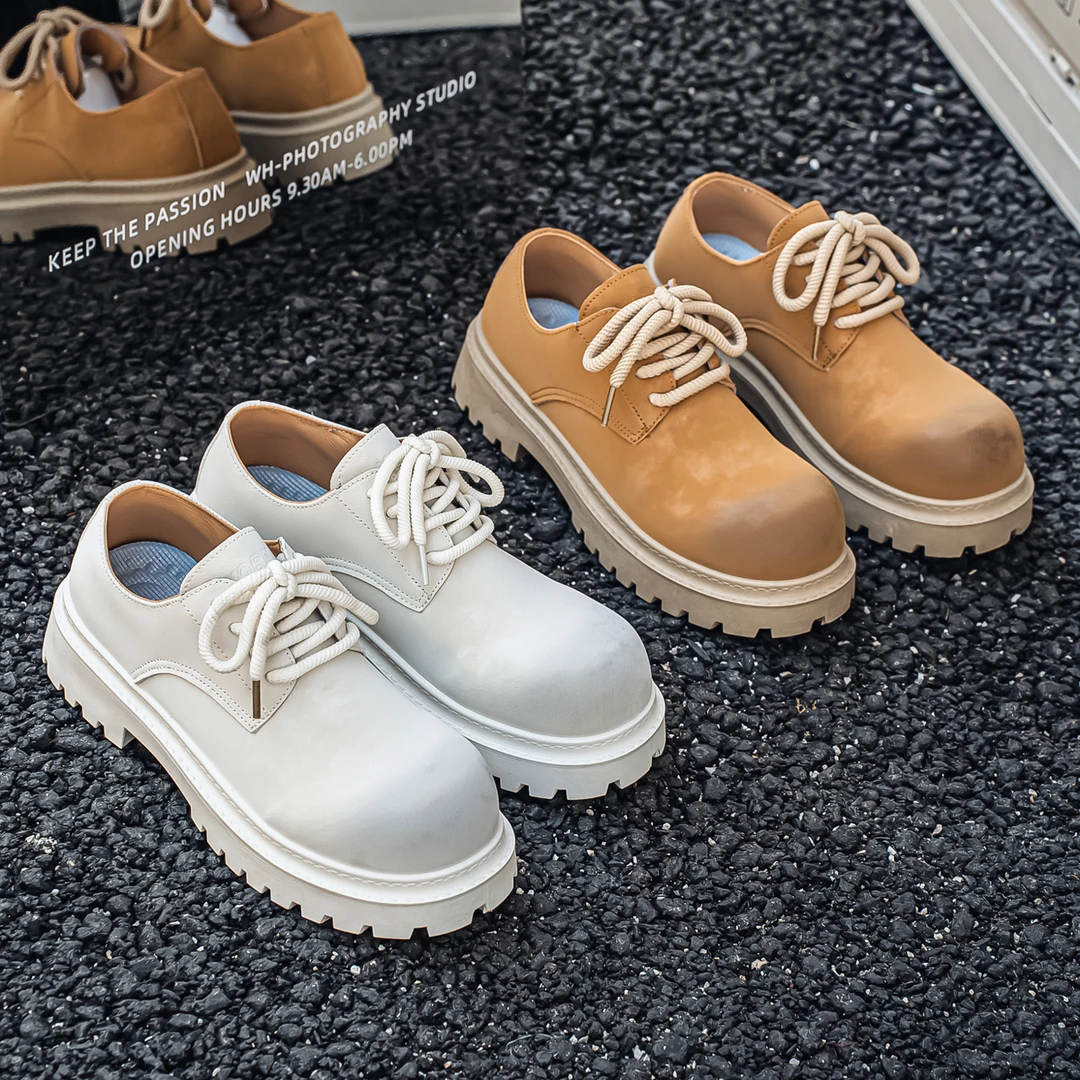 OUBOPOR复古百搭通勤英伦德比鞋圆头小众棕色皮鞋休闲米奇大头鞋