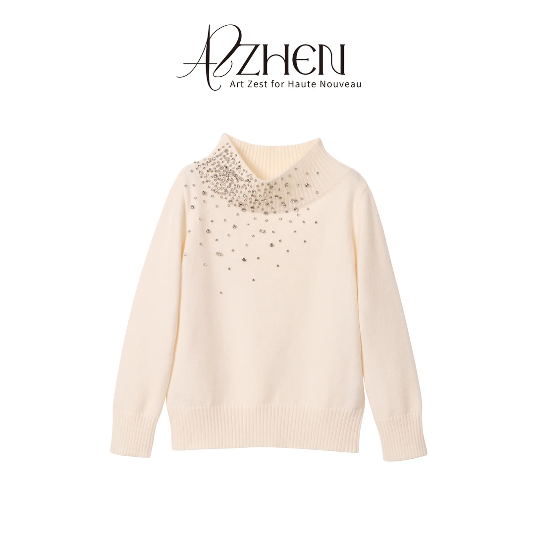 AZZHEN【璀璨星落】钻钻冬季针织上衣AZ5OBS10-OO秋冬翻领打底衫