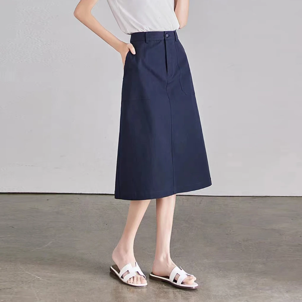 高品质半身裙2025夏季新款高腰百搭显瘦气质中长款A字工装休闲裙