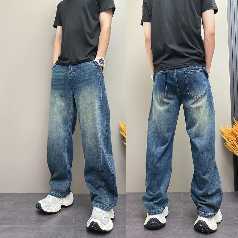 2025年秋季新款美式复古高街牛仔裤男款宽松直筒裤阔腿休闲长裤子