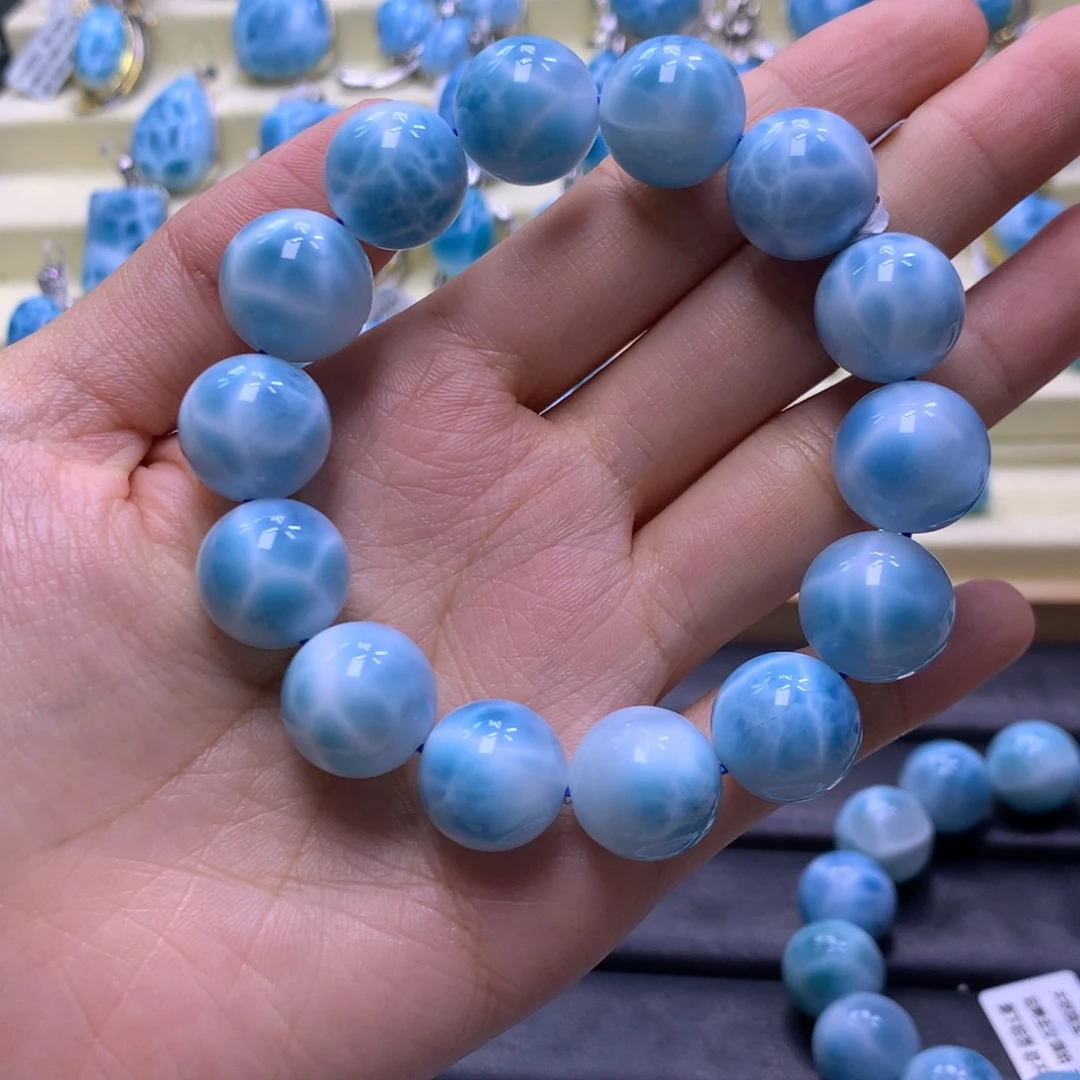 针钠钙石（海纹石）未镶嵌手串15+手串色差略异
