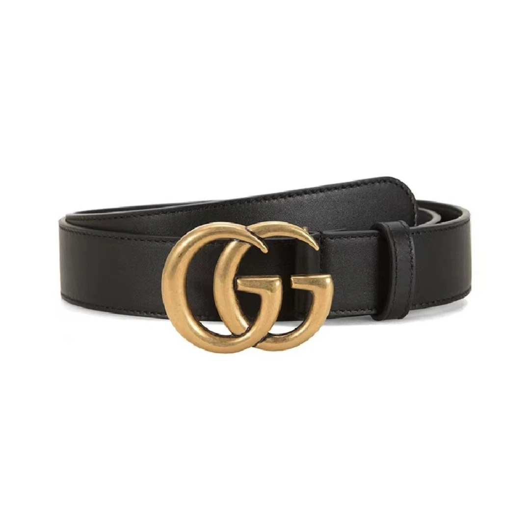 99新 GUCCI/古驰 做旧金扣黑色光面腰带 3厘米宽 经典商务休闲