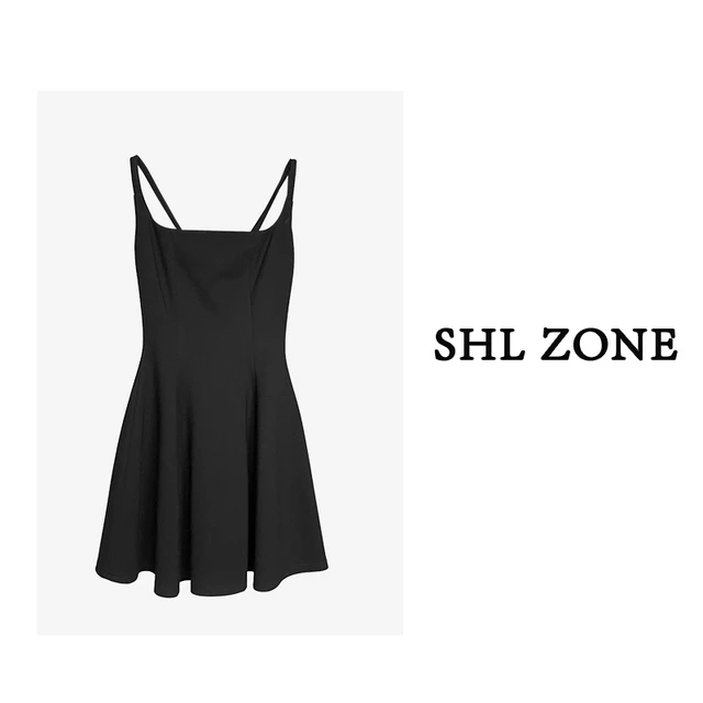 舒胡蕾 高定小黑裙  黑色吊带连衣裙显身材法式气质时尚收腰a字裙