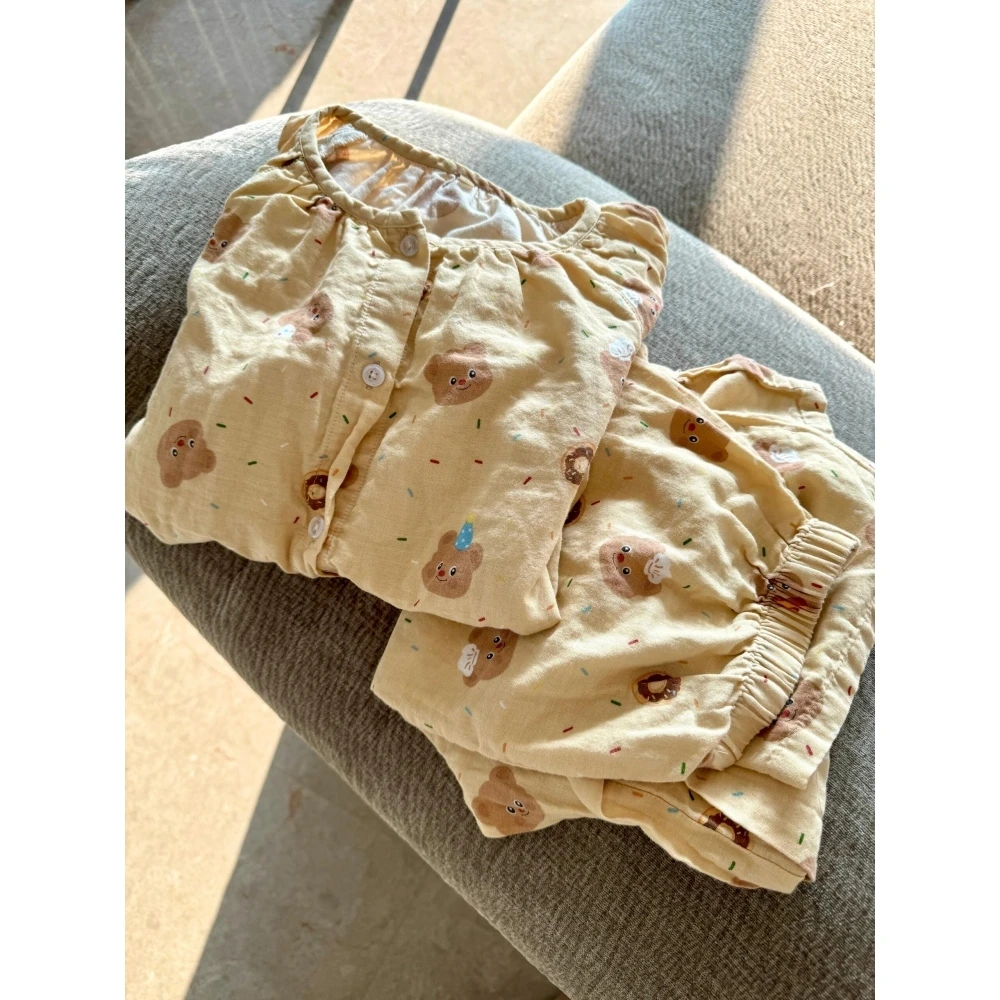 【黄油小熊】可爱卡通小熊圆领睡衣女春季新款开衫长裤家居服套装女