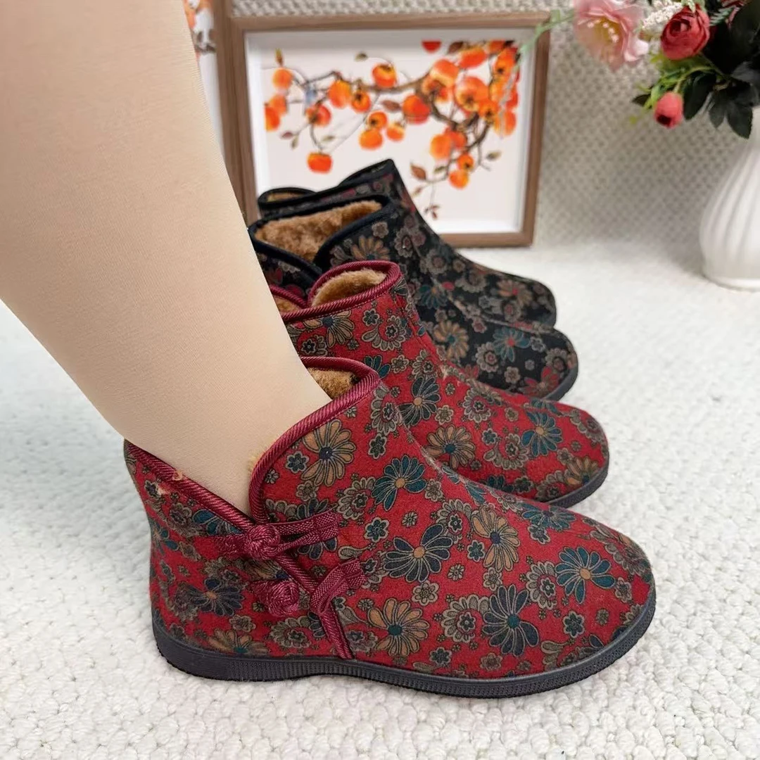 植物花卉高帮鞋短靴棉靴注压防滑硫化平底舒适软底