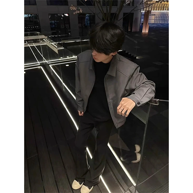 cleanfit灰色垫肩外套男痞帅高级感痞帅短款美式复古翻领行政夹克