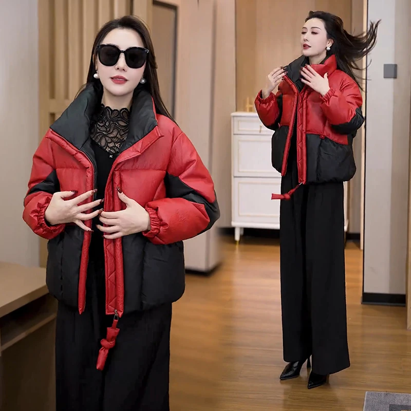 时尚羽绒棉服女冬季2025年新款时髦洋气显瘦百搭撞色保暖棉袄外套