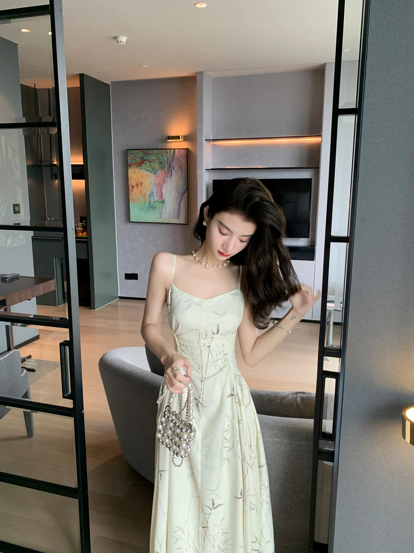 依漾自制-【竹叶清风】新款气质原创设计感连衣裙-36120K