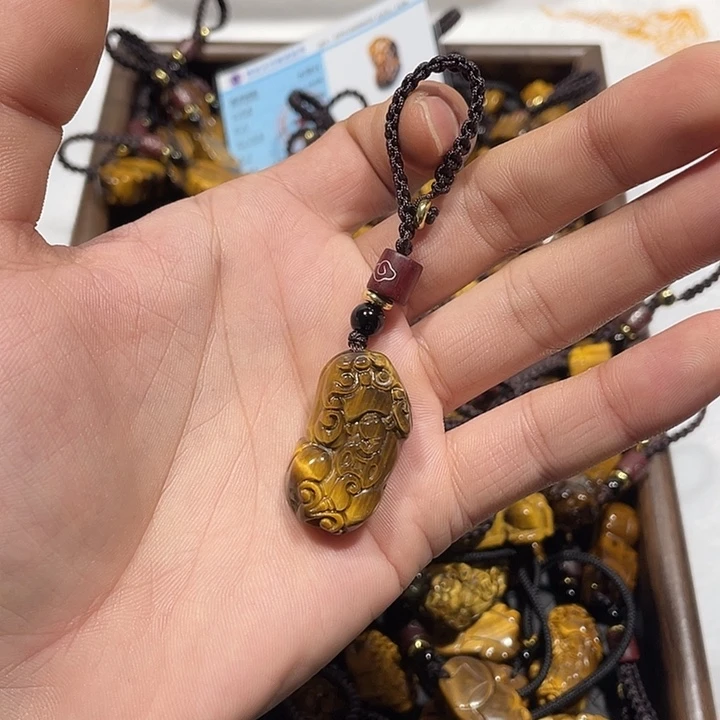 黑曜岩合金颈饰虎眼石包挂