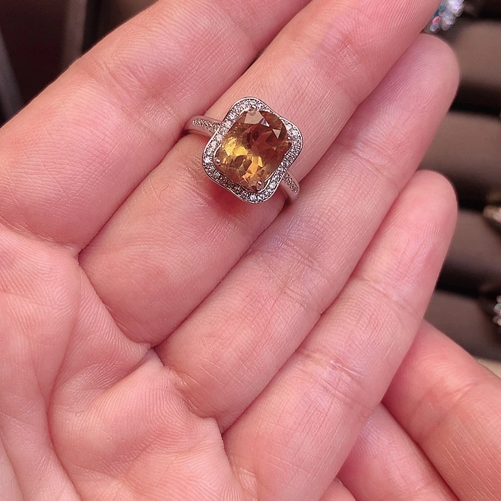 水晶戒指银S925镶嵌天然水晶戒指