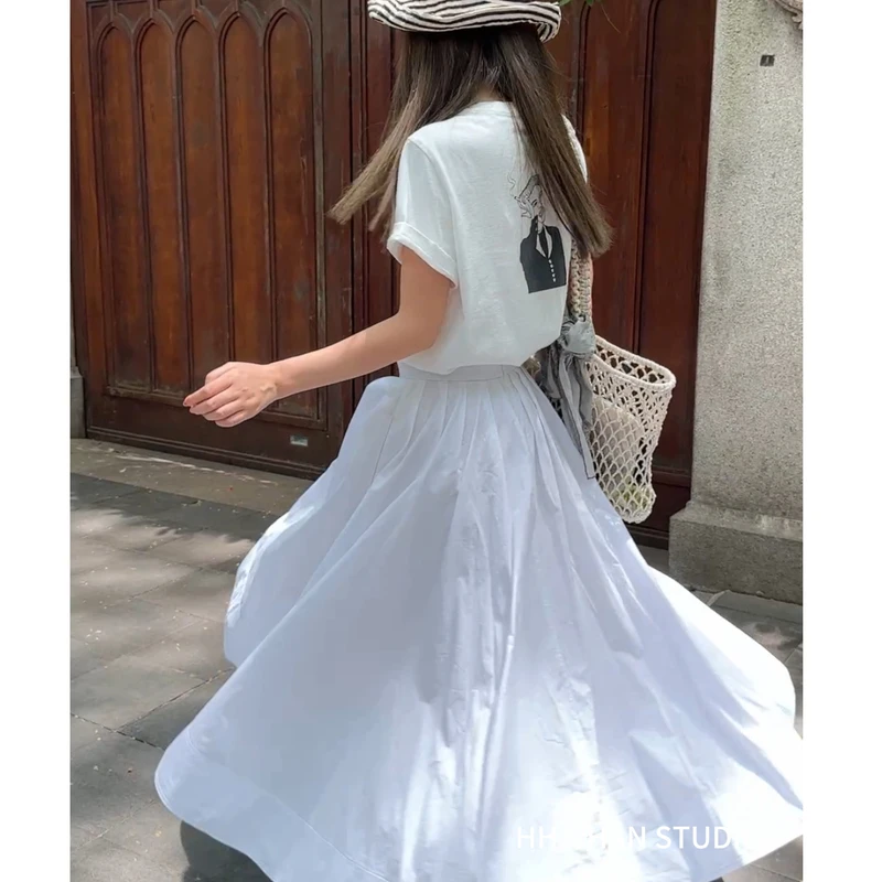 HH.CHAN“落跑公主”100%棉斜裁不规则重工白色半身裙HH52B35994