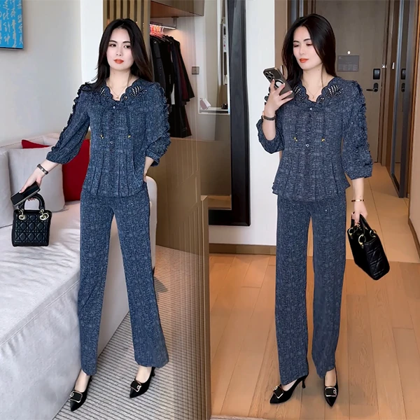 【季颜品牌】新款穿搭气质显瘦遮肉时尚洋气休闲减龄长袖套装93