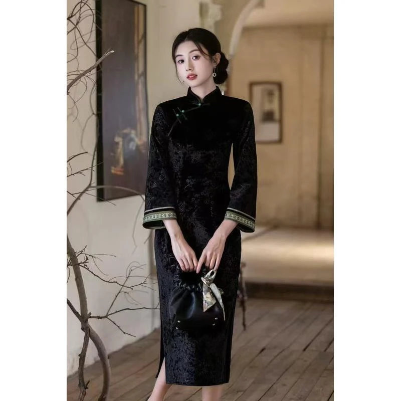 苏故里【影辞】文艺气质修身高端日常旗袍奢华气质双层衣长120