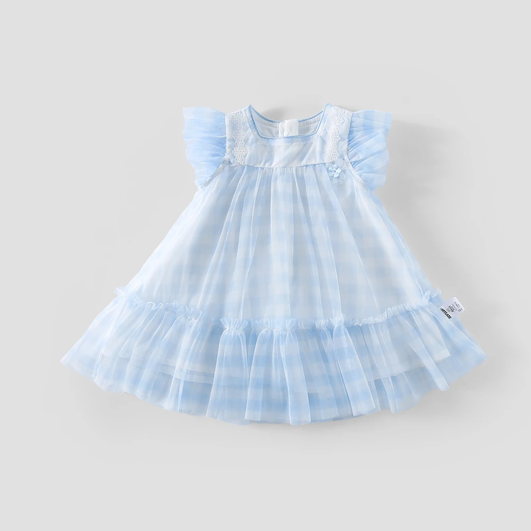 男生女生女婴童甜美优雅格纹网纱背心连衣裙NDLGJ24924*