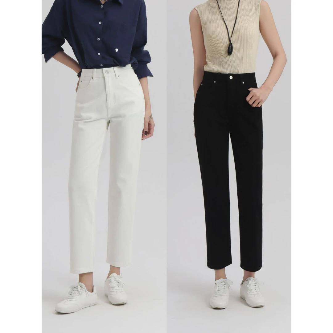 新款气质休闲韩版简约直筒休闲牛仔裤H05180