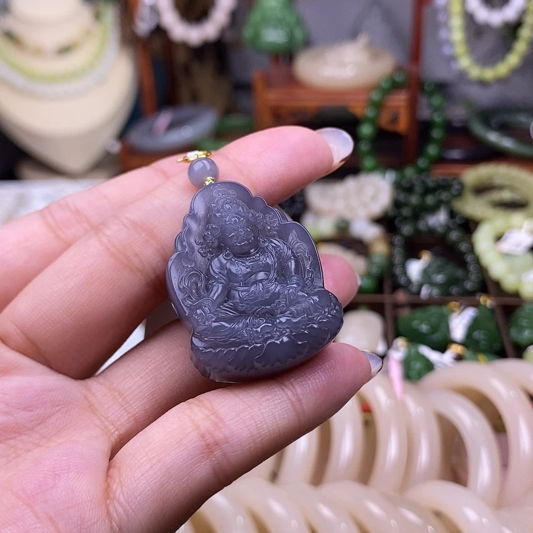 和田玉清货价浓烟紫金镶黄财神未镶嵌