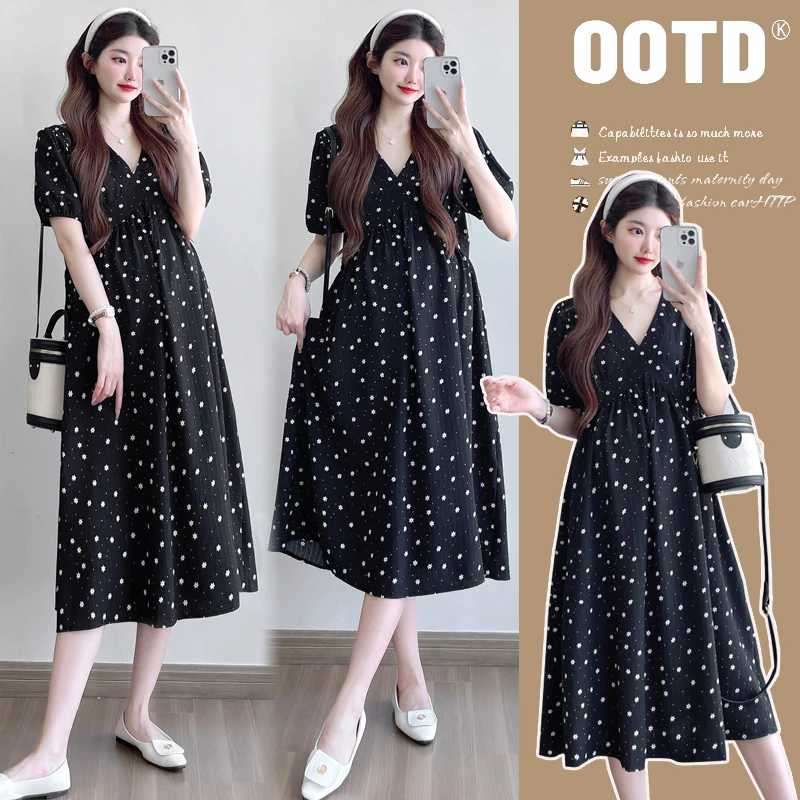 2025孕妇装夏季新款连衣裙宽松气质高腰显瘦大码长款裙子