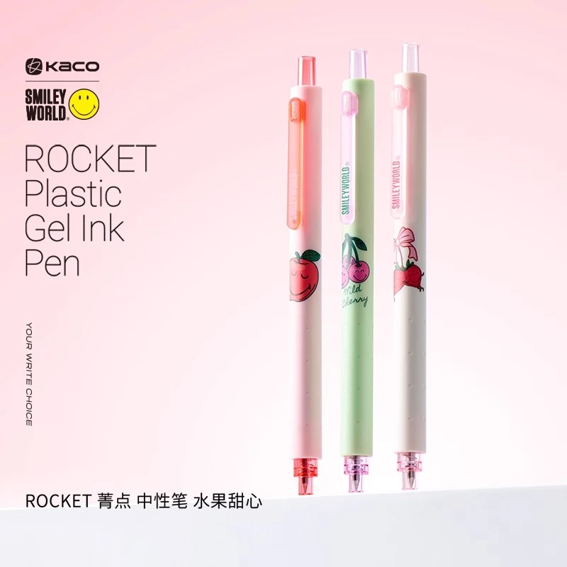 KACO 中性笔SMILEYWORLD水果甜心箐点按动式黑色笔学生用0.5水笔