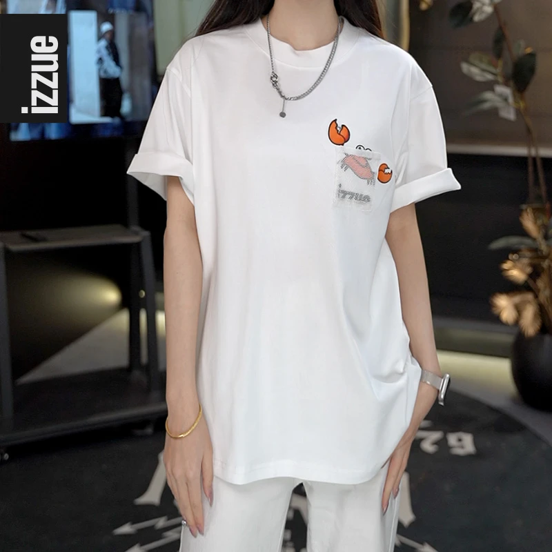 izzue【高端线】纯棉渐变刺绣T恤百搭宽松阔版潮流短袖夏季男女款