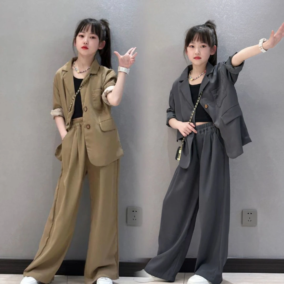 女童男童秋装套装新款中大童韩版时髦夏季秋季儿童西服时尚两件套