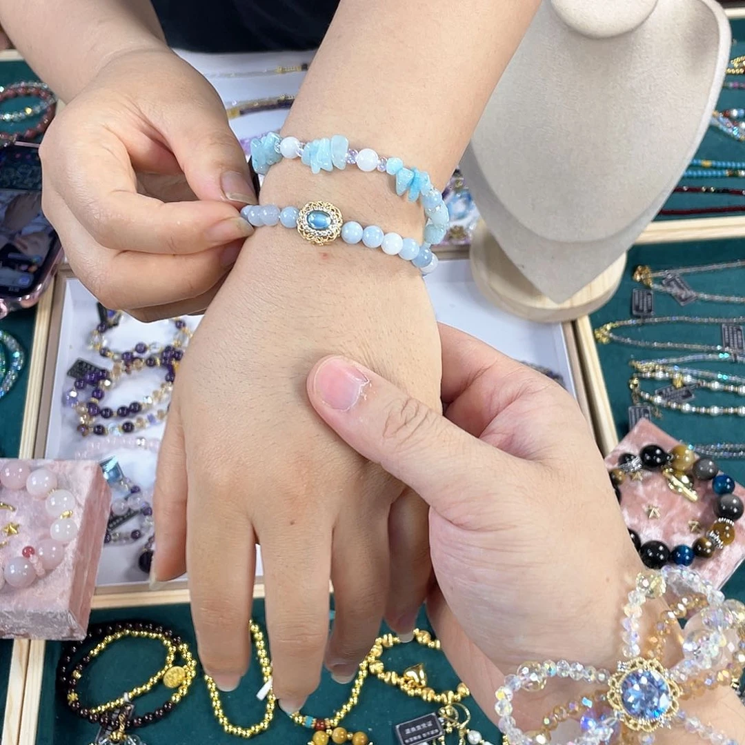 水晶手链银S925镀金镶嵌