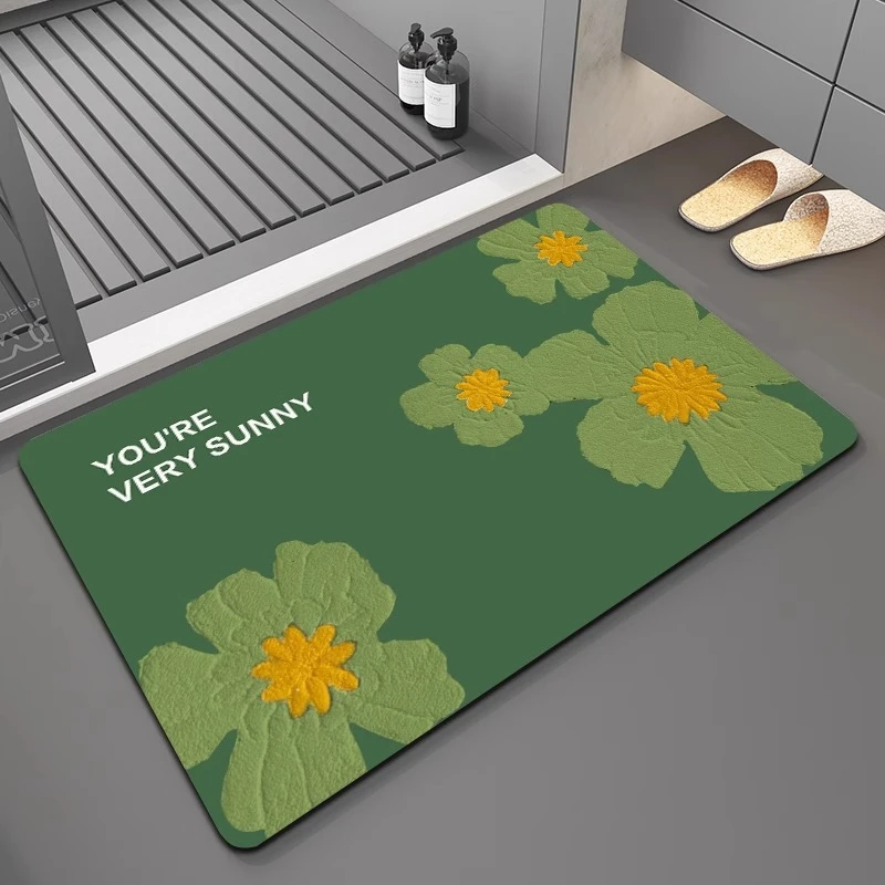 浴室绿色地垫强吸水软硅藻泥卫生间门口防滑门垫浴室吸水地垫