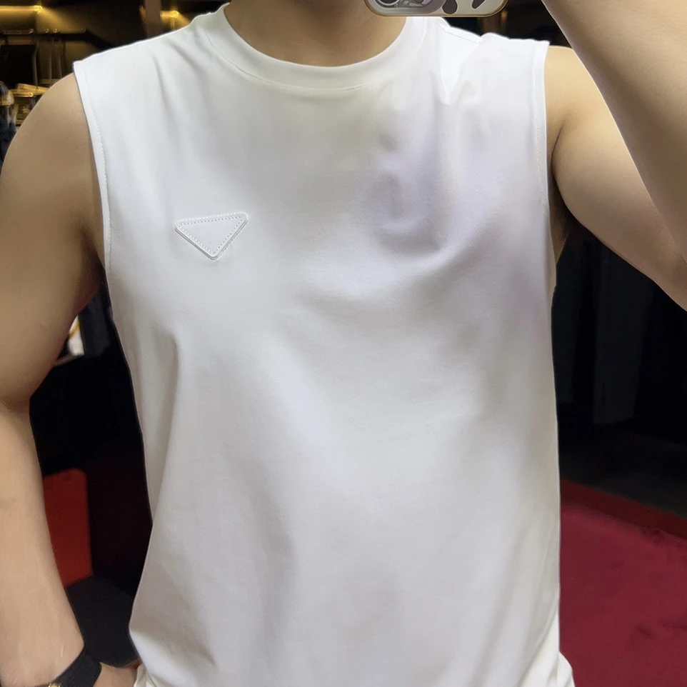 39001#无袖法式运动水洗速干夏季背心白色圆下摆