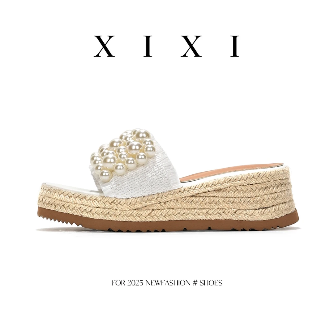 【XIXI】「明珠」凉拖鞋厚底夏季一字拖鞋百搭高跟增高珍珠外穿女鞋